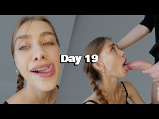 miniature sonyasper in leopard lingerie makes a blowjob to the american